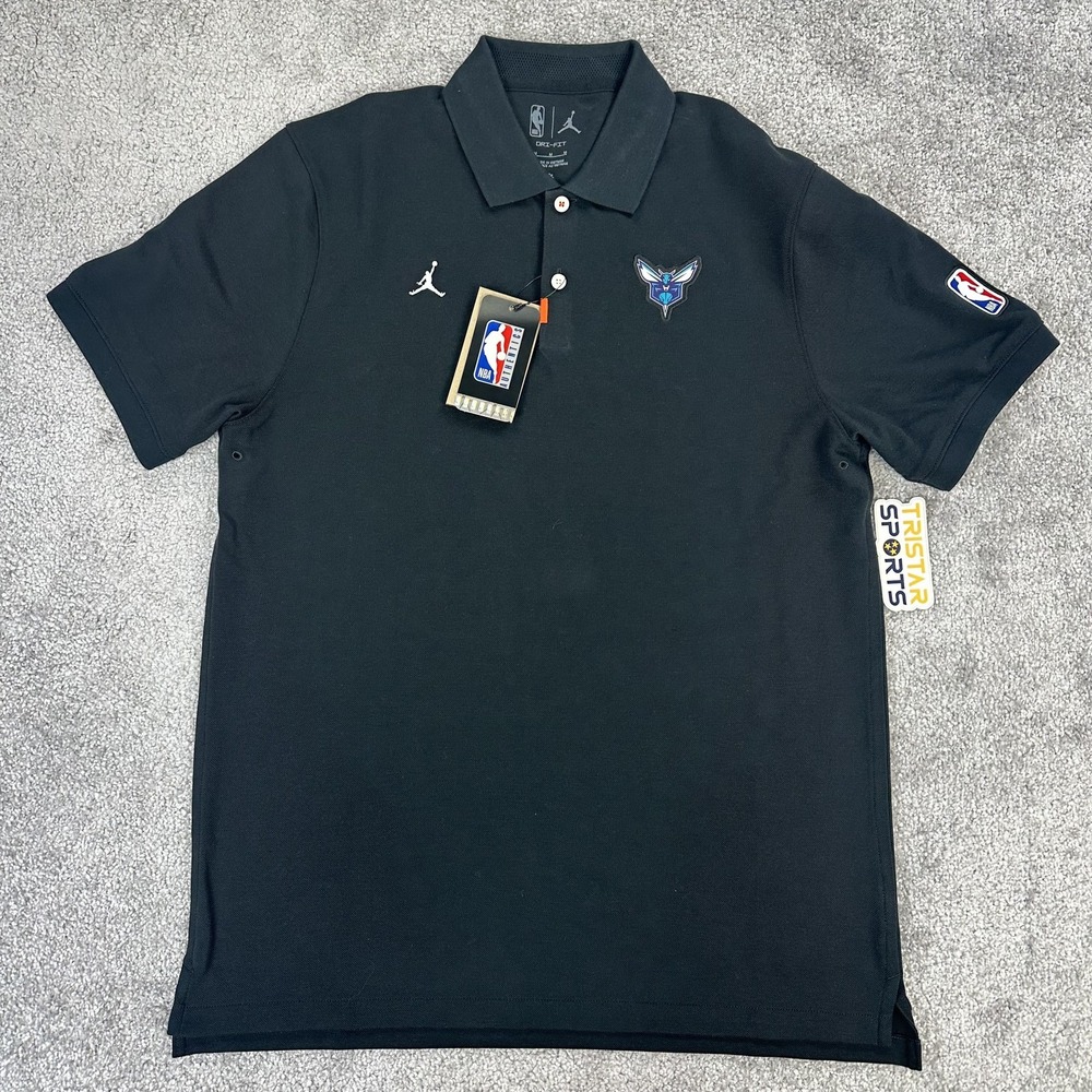 Charlotte Hornets Polo Shirt Mens Medium Black NBA Basketball Dri-Fit Jordan